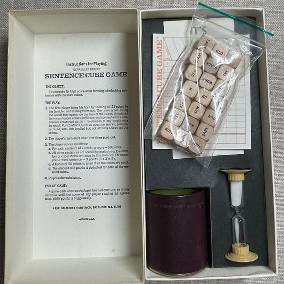 Scrabble Sentence Cube Game S & R Games 1971 Complete - Picture 2 of 4